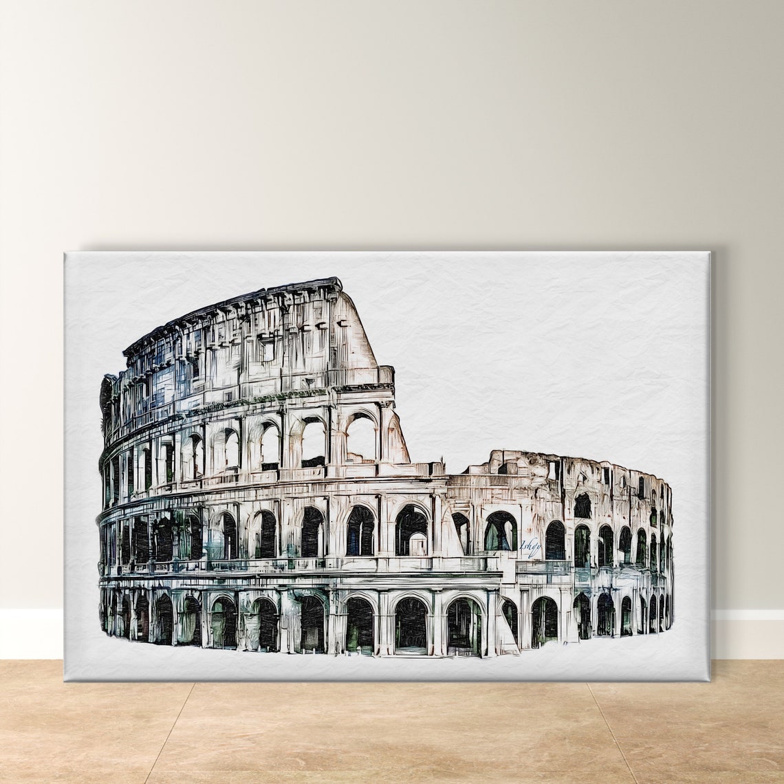 Rome Colosseum Architectural Sketch Style Historic Landmark Poster