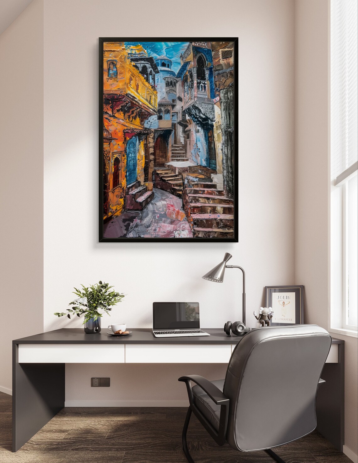 Jodhpur City Art Framed Indian Decor Blue City Wall Art Colorful Cityscape Cultural Wall Art Framed City Living Room Decor - Image 2
