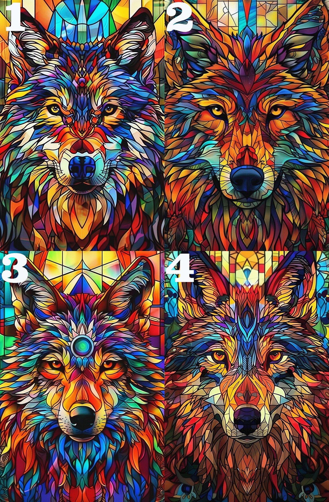 Majestic Stained Glass Wolf Portrait with Roses and Arch Poster - Image 4