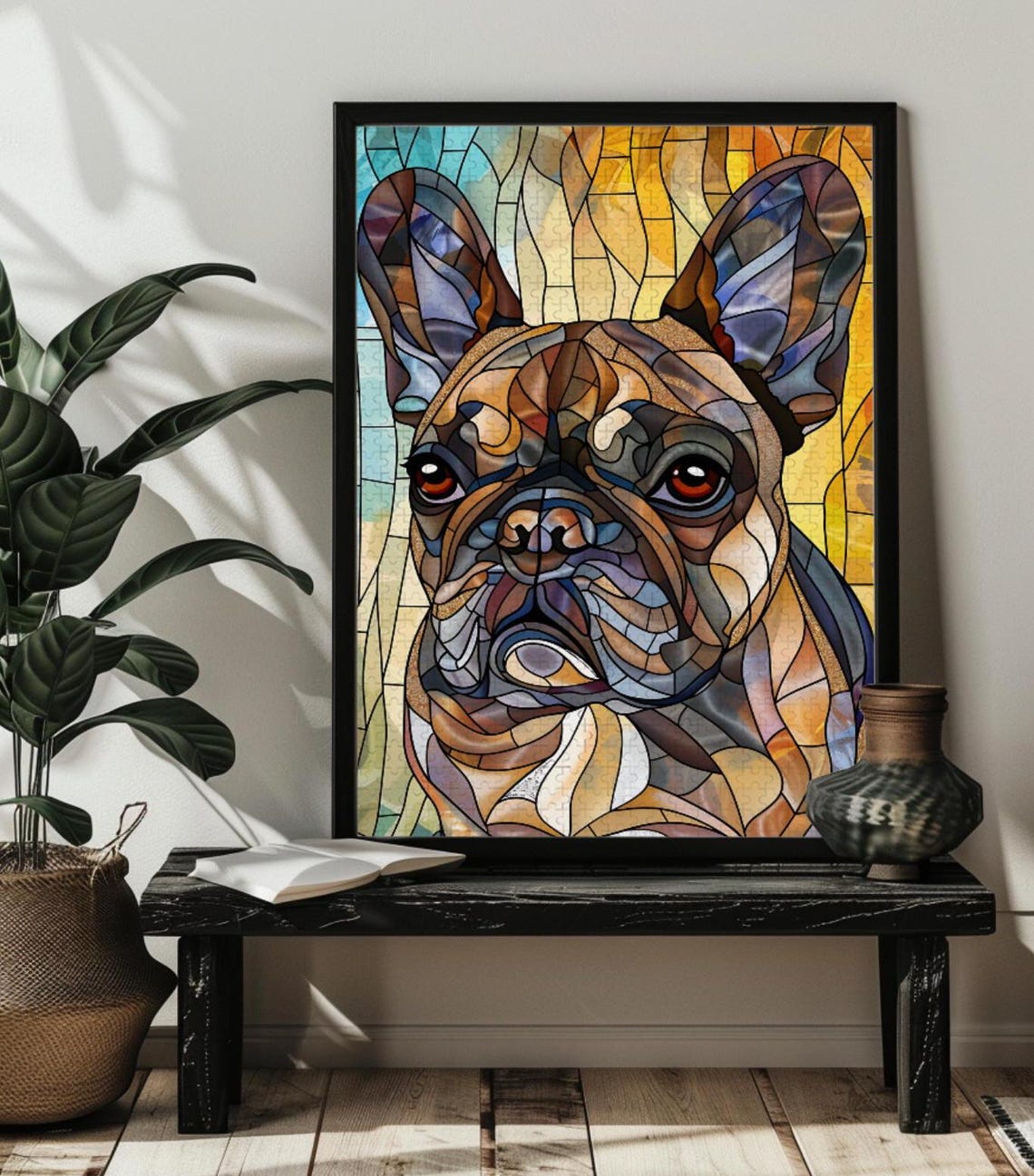 Stained Glass French Bulldog Jigsaw Puzzle For Adult French Bulldog Gift For Dadhusband 1000 Piece Family Puzzles Colorful Dog Puzzle Art - Image 2