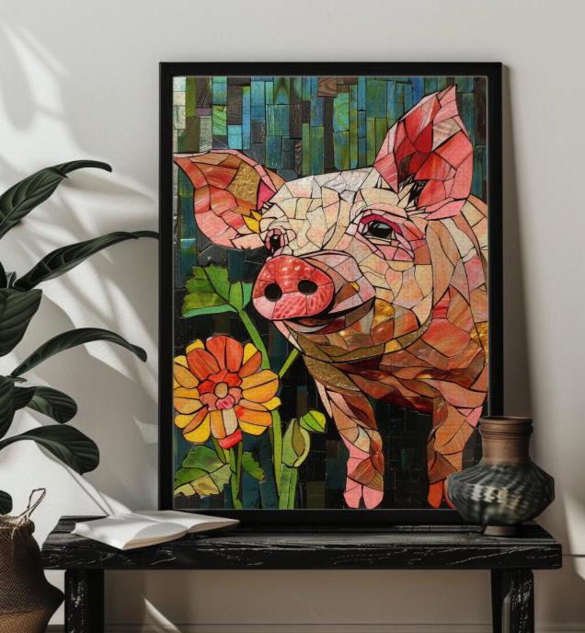 Stained Glass Pig Farmhouse Wall Art Poster - Image 3