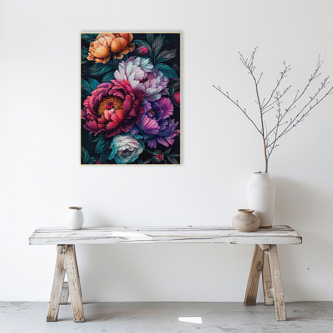 Lush Peony Bouquet On Dark Background Elegant Botanical Art Poster - Image 2