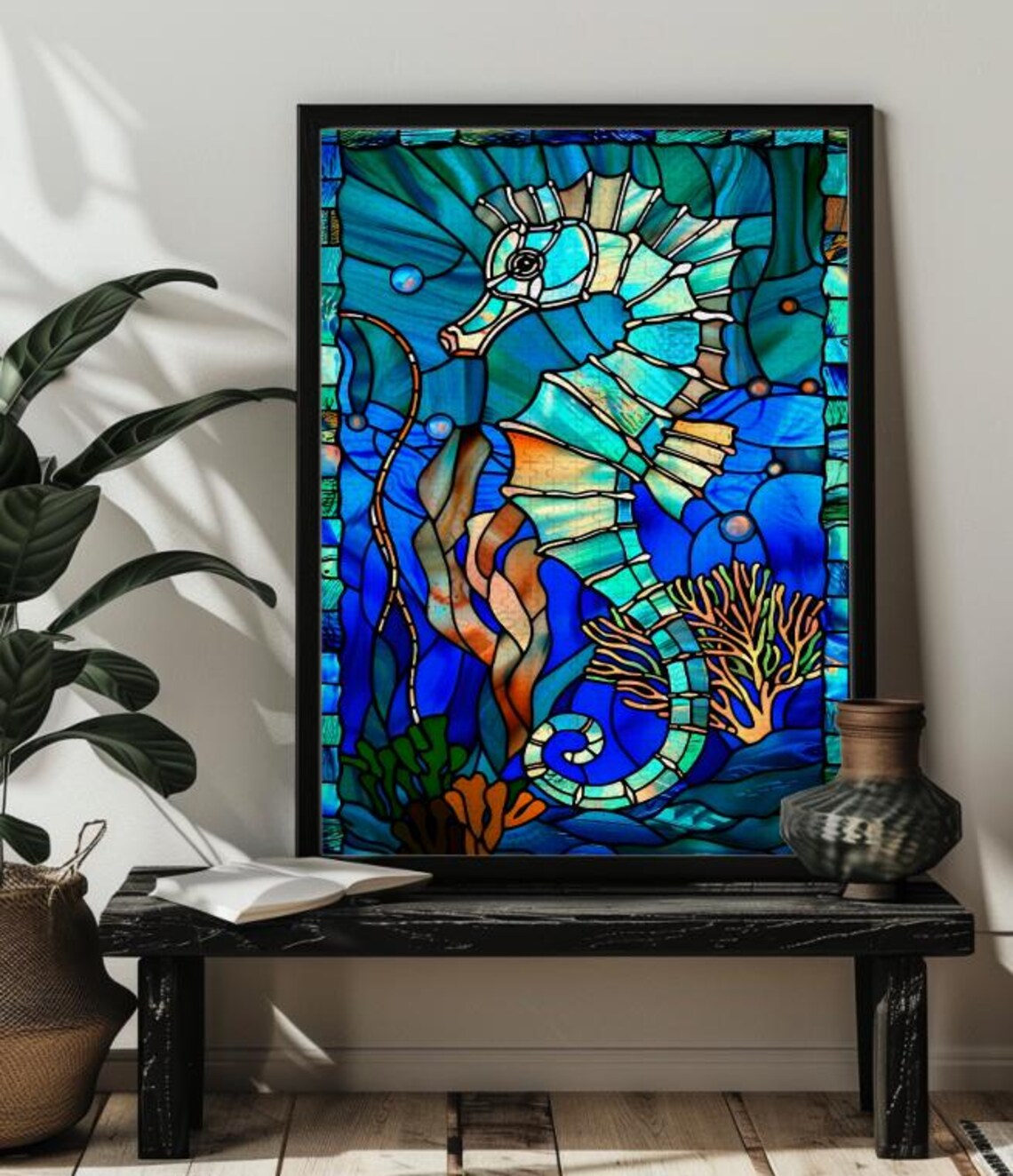 Stained Glass Seahorse Jigsaw Puzzle Art Print