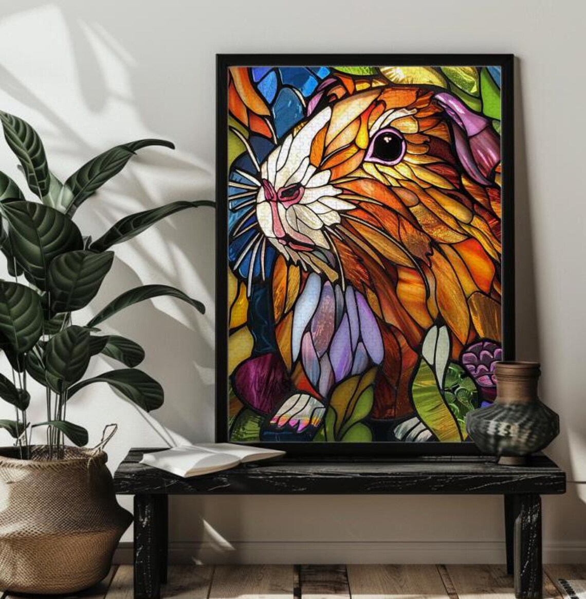 Guinea Pig Stained Glass Jigsaw Puzzle Art Print