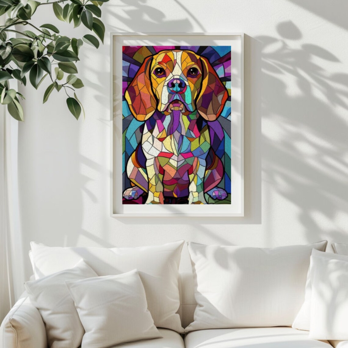 Beagle Dog Stained Glass Art Print, Colorful Puzzle - Image 2
