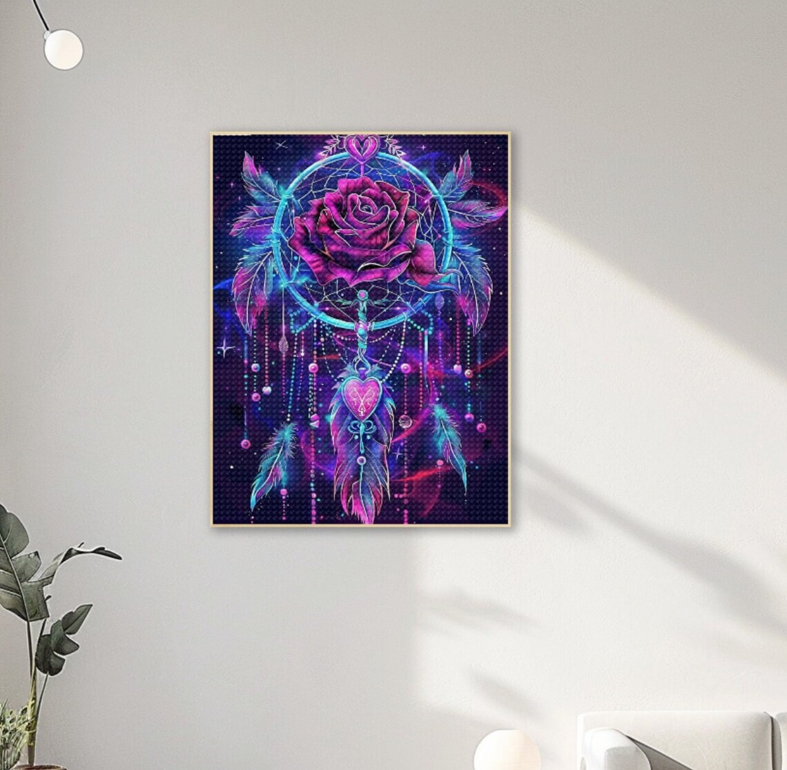 Neon Dreamcatcher with Purple Rose Cosmic Night Floral Poster