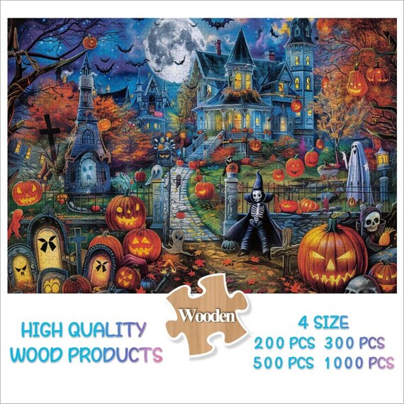 Halloween Haunted House Pumpkins Ghosts Moonlit Night Art Poster