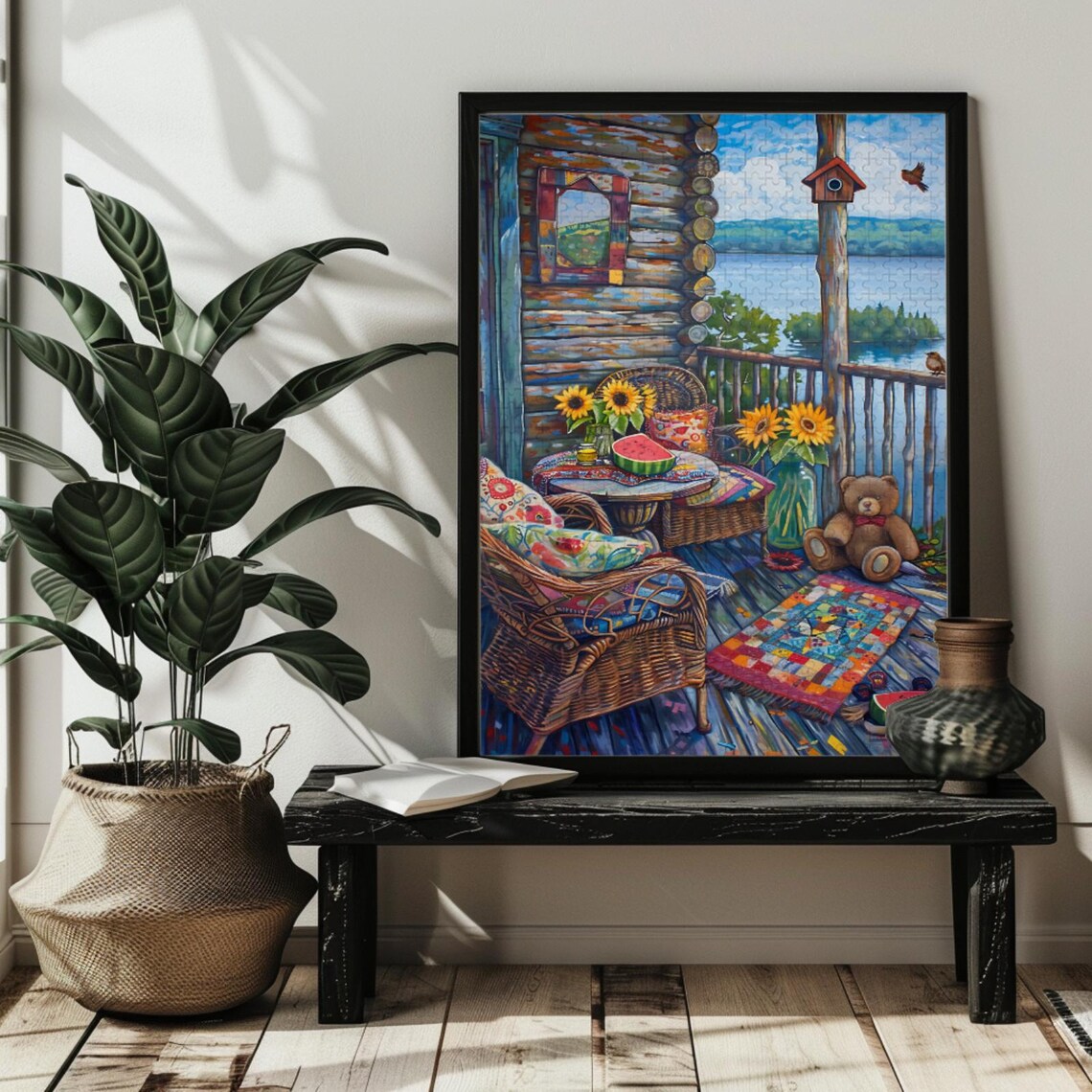 Cozy Country Porch with Rocking Chairs and a Calm Lake View Poster - Image 3