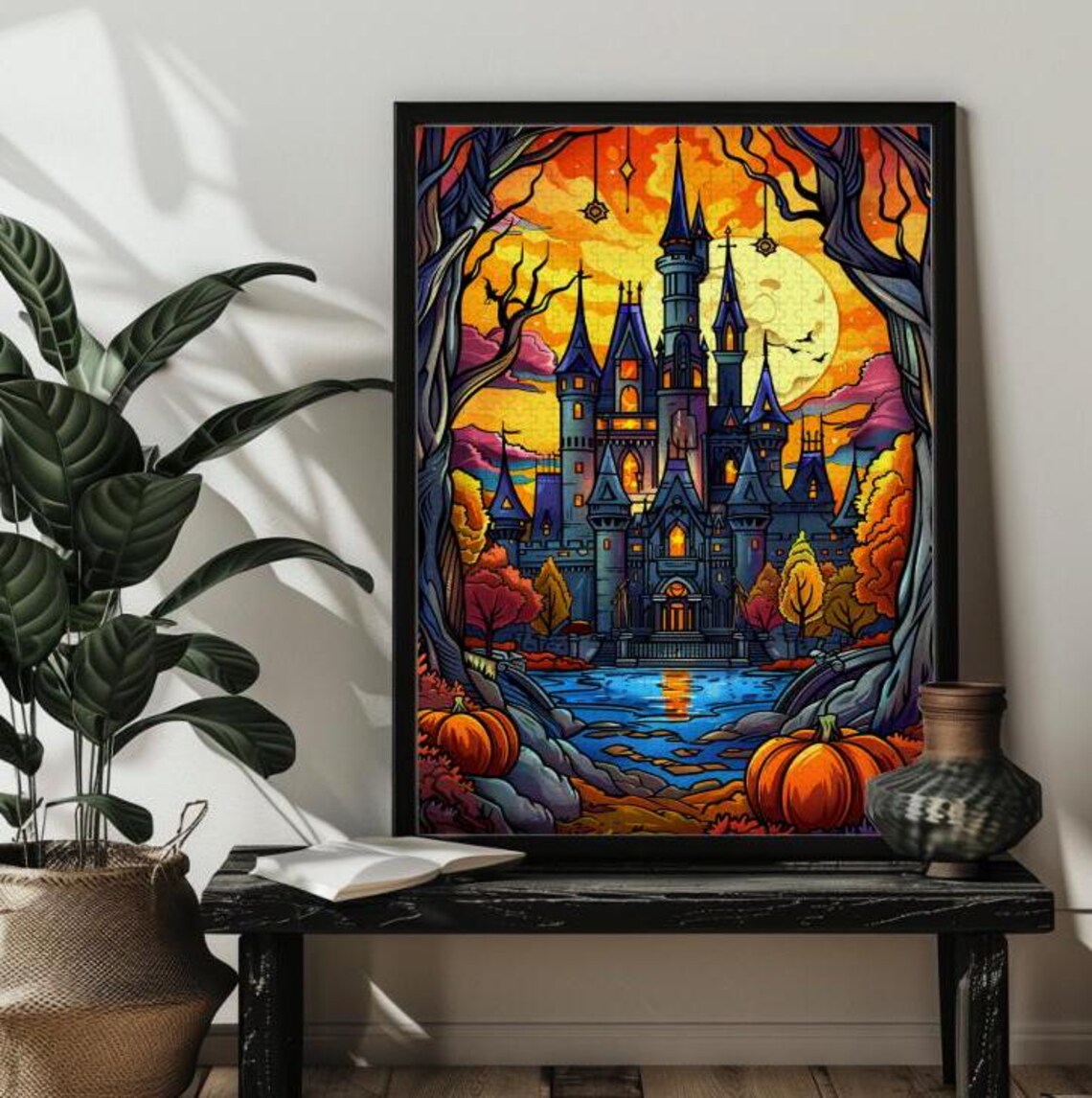 Halloween Stained Glass Gothic House Pumpkin Puzzle