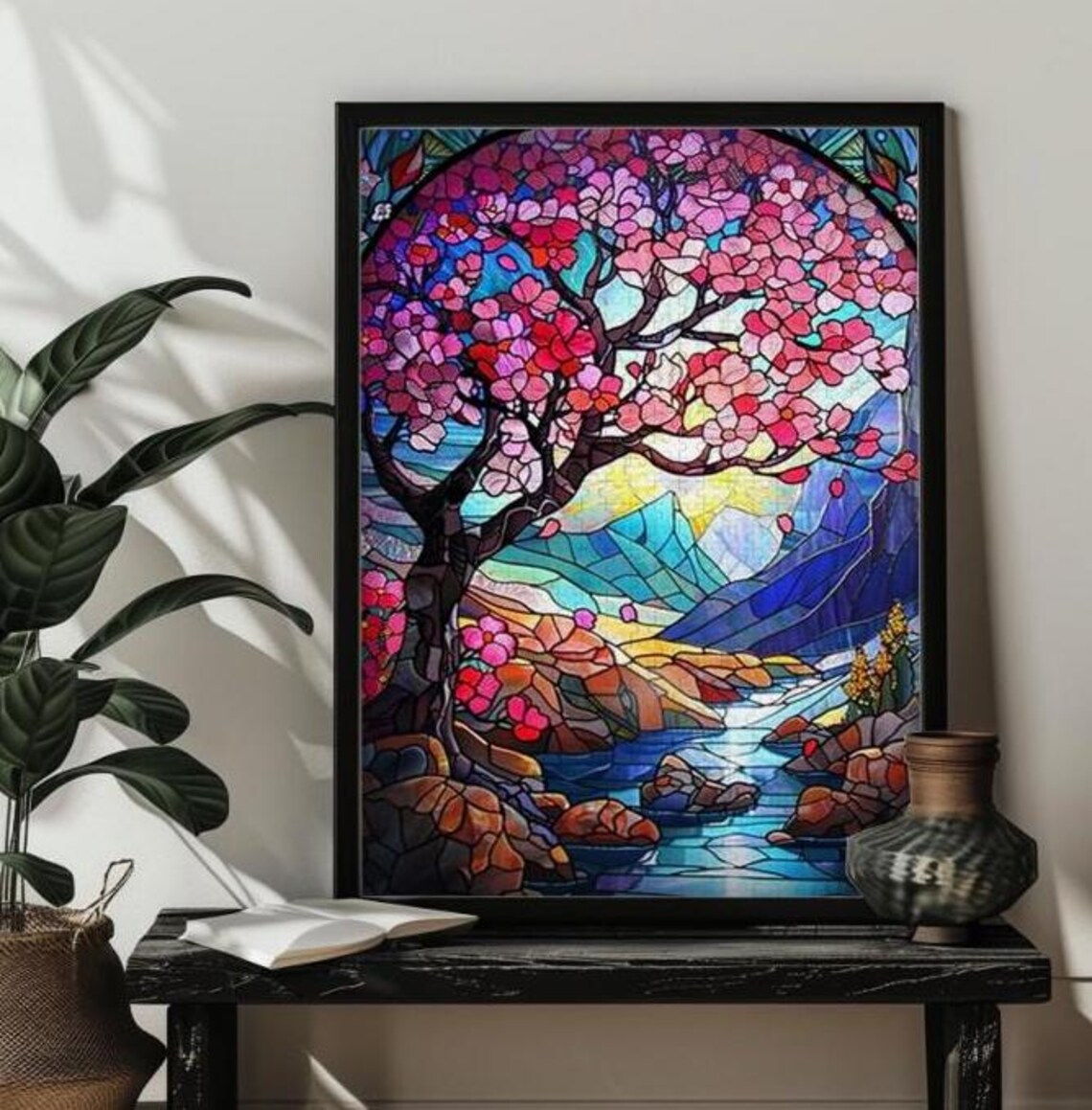 Stained Glass Cherry Blossom Puzzle Art Poster - Image 4