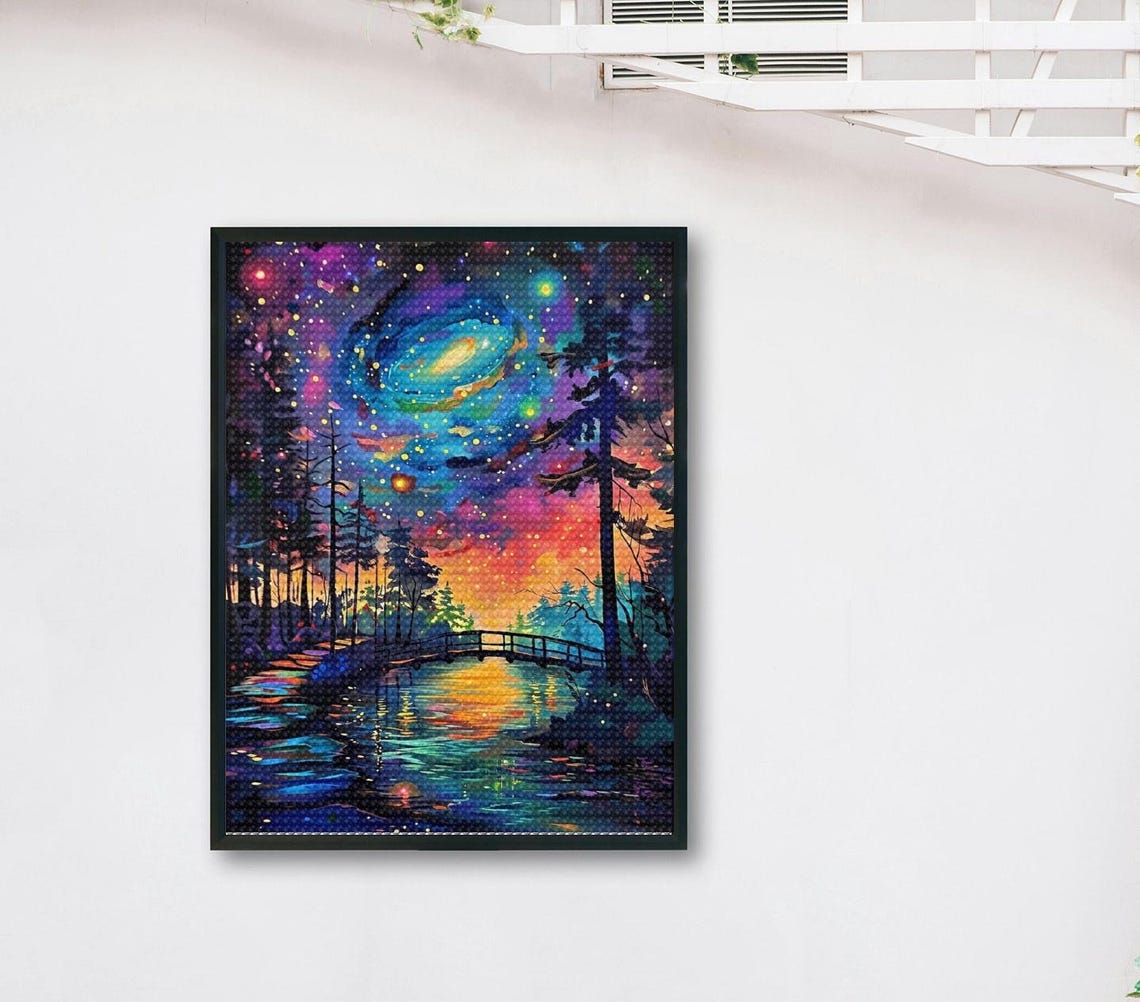 Starry Night Lake with Shimmering Aurora and Tall Pine Trees Poster - Image 3