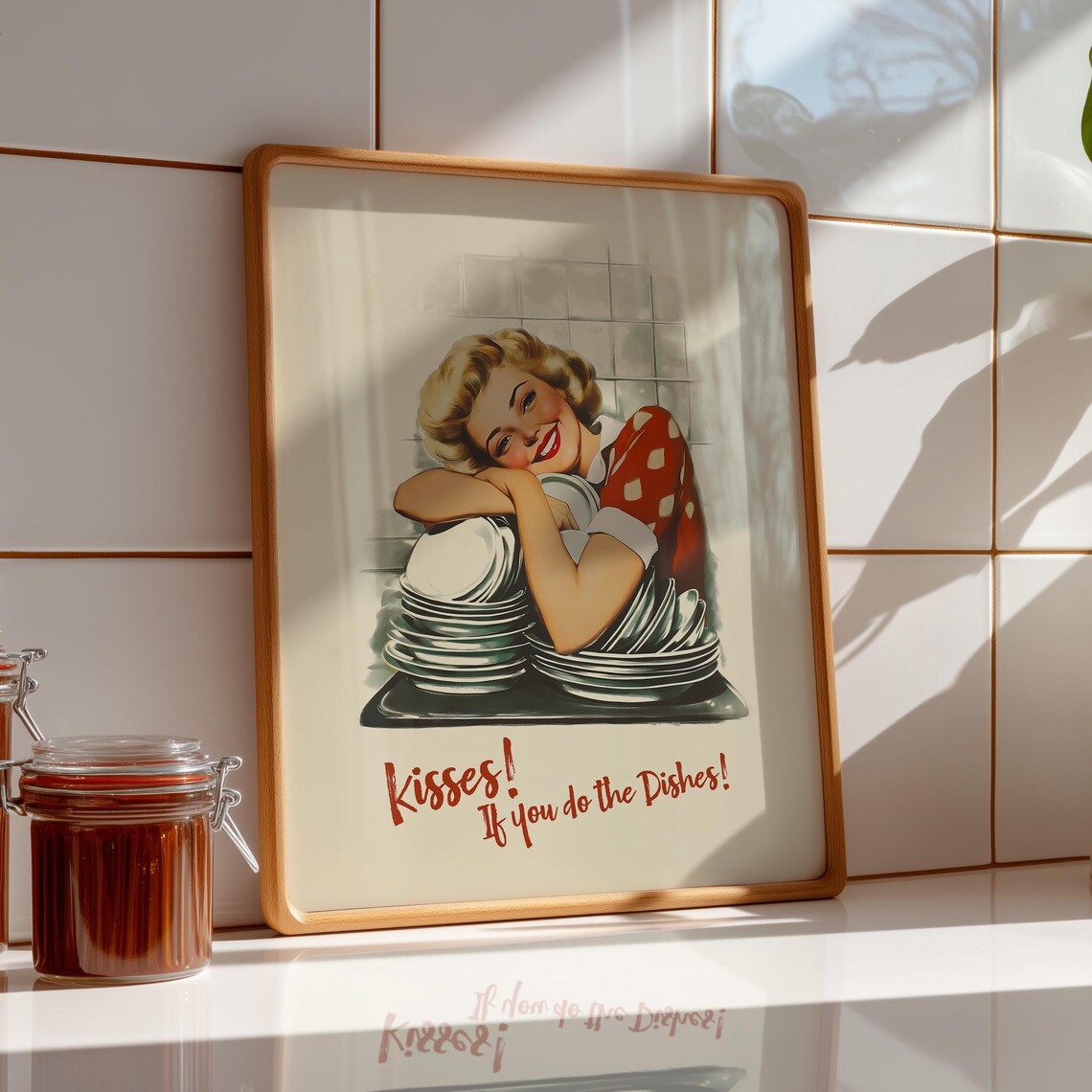 Kisses If You Do The Dishes Retro Housewife Poster