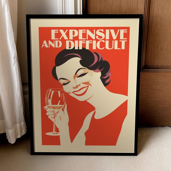 Funny Quote Poster Vintage Glamour Art Wine Wall Retro Chic Coctail Digital Print