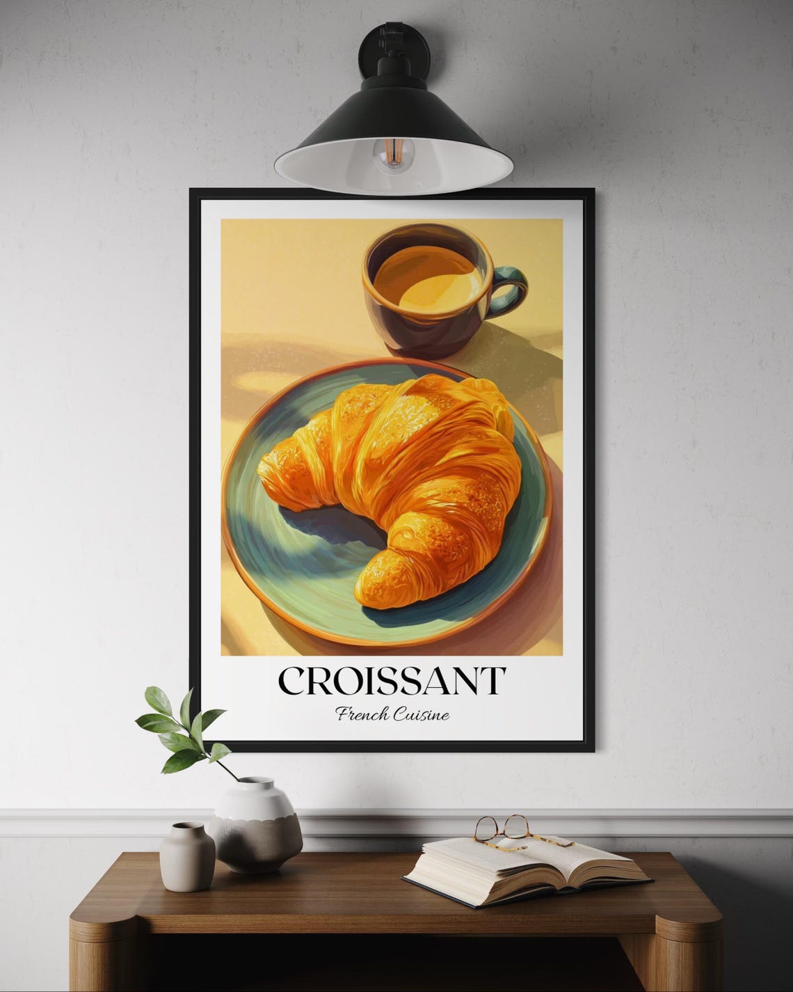 Croissant French Cuisine Coffee Breakfast Rustic Kitchen Wall Art