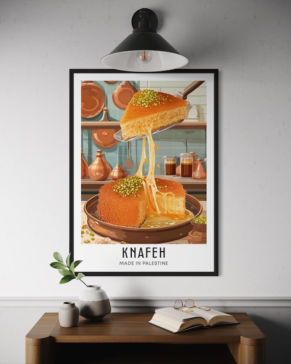 Knafeh Palestine Gooey Cheese Pull Pistachio Sweet Pastry Food Art Poster