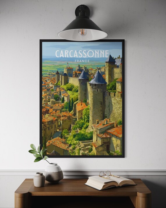 Carcassonne France Medieval Walled City Castle Towers Historic Travel Poster