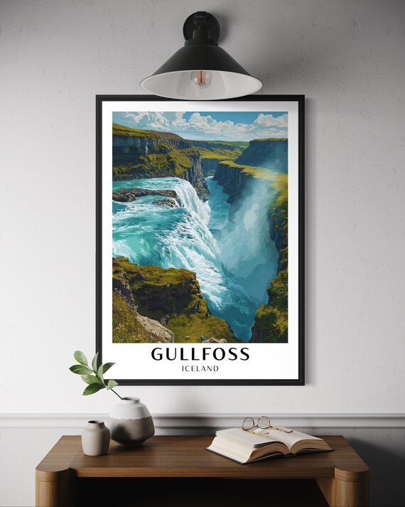 Gullfoss Iceland Wall Art Golden Circle Waterfall Travel Print Nature Poster Nordic Decor Europe Falls Artwork Icelandic Gift
