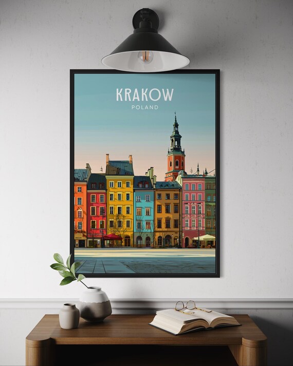 Krakow Poland Travel Poster Old Town Wall Art Main Square Print European Cityscape Decor Historic Architecture Artwork Home
