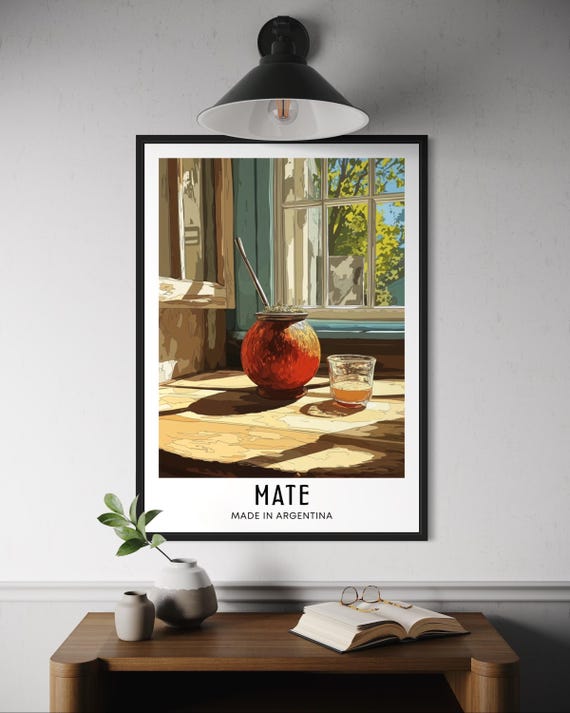 Mate Argentinian Drink Poster Traditional Herbal Tea Gourd With Bombilla Argentina Kitchen Wall Art South America Print Traveller Gift