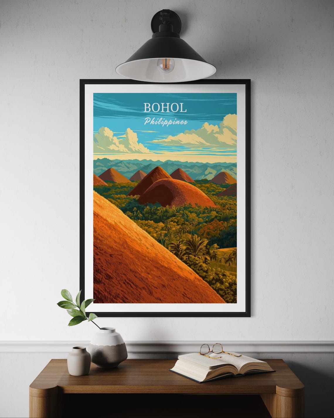 Bohol Philippines Vintage Chocolate Hills Landscape Travel Poster