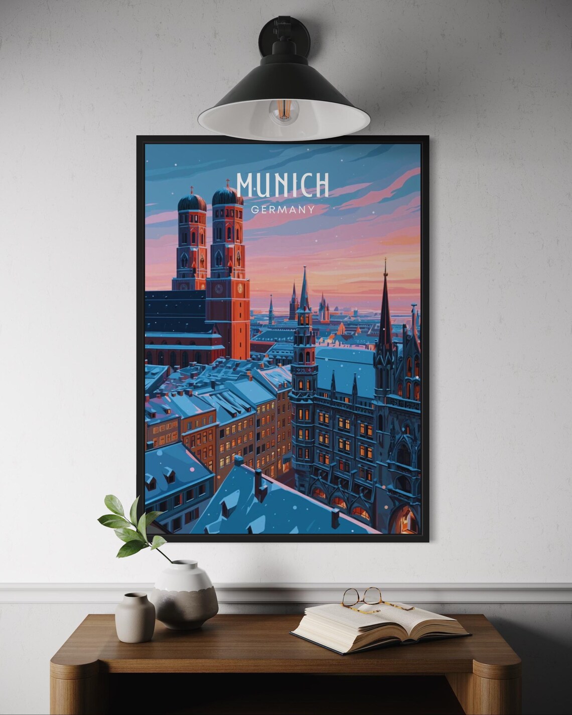 Munich Winter City Poster, Snowy Marienplatz Travel Poster