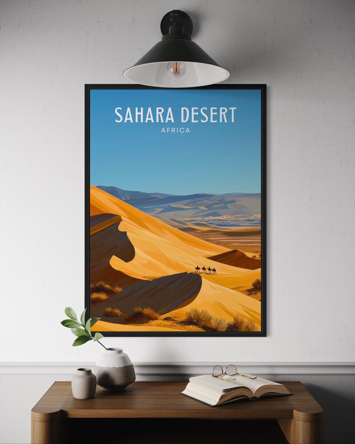 Sahara Desert Africa Golden Dunes Camel Caravan Travel Poster Art