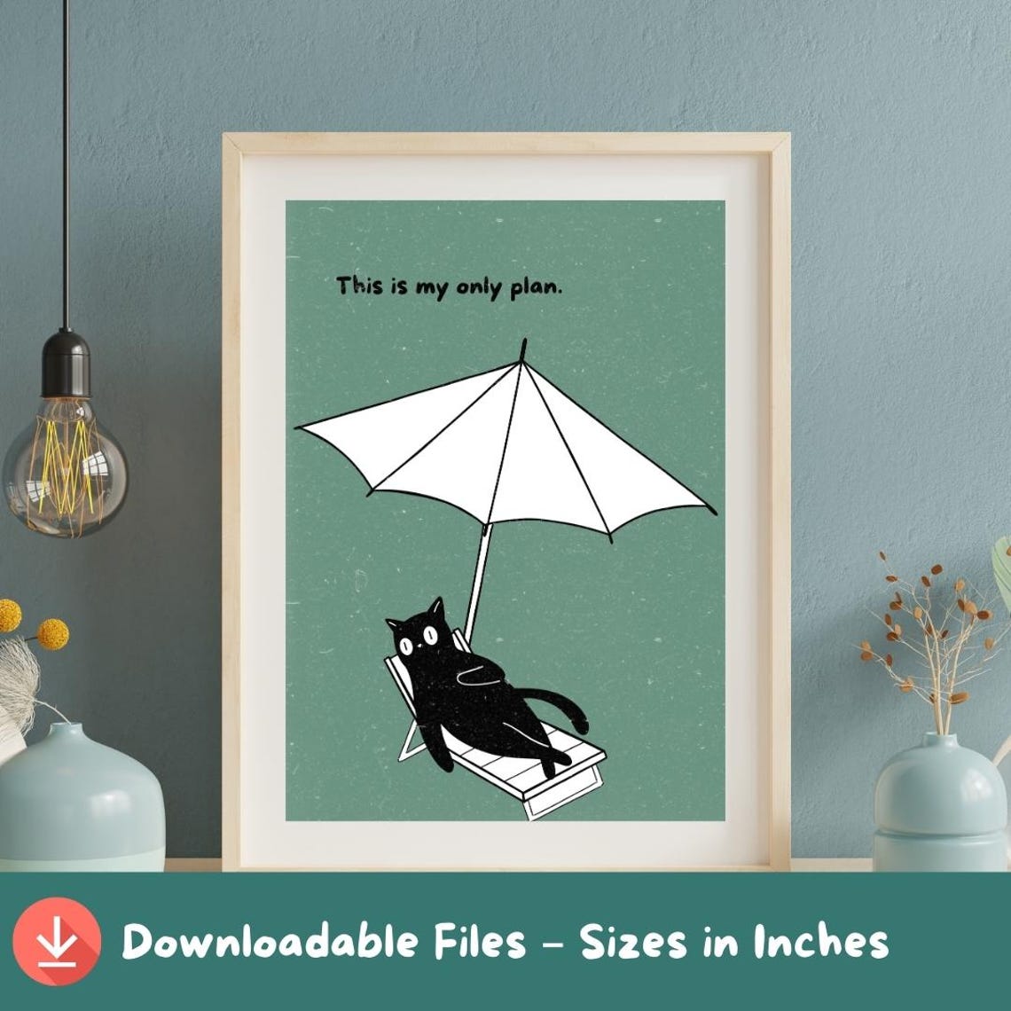 Black Cat Beach Umbrella This Is My Only Plan Funny Art Poster