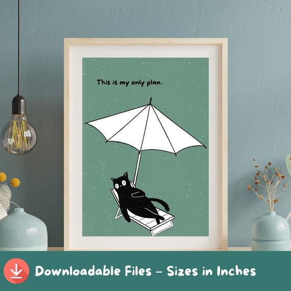 Black Cat Summer Print Funny Relaxing Art A2a5 Pdf