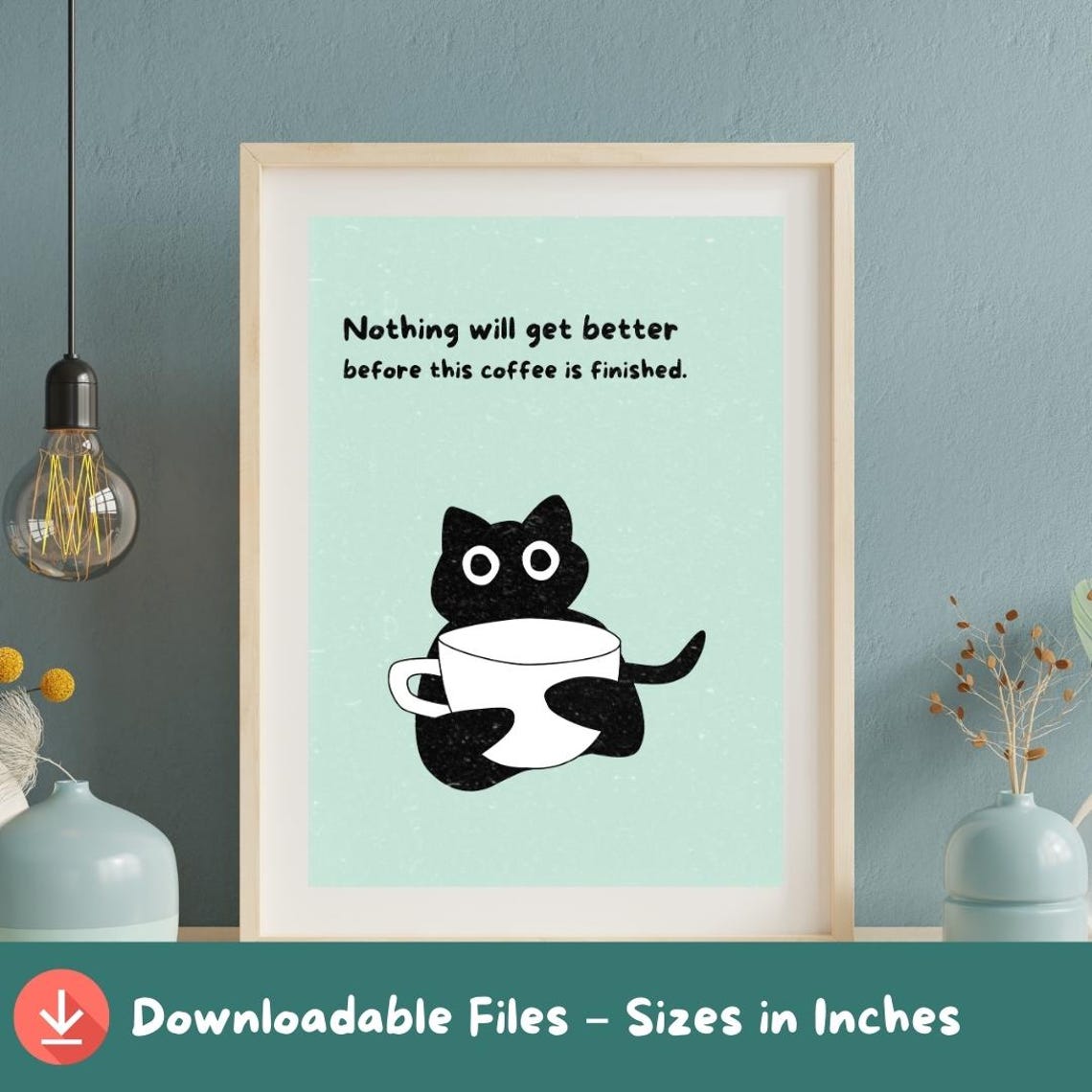 Funny Cat Coffee Print Minimalist Kitchen Art A2a5 Sizes