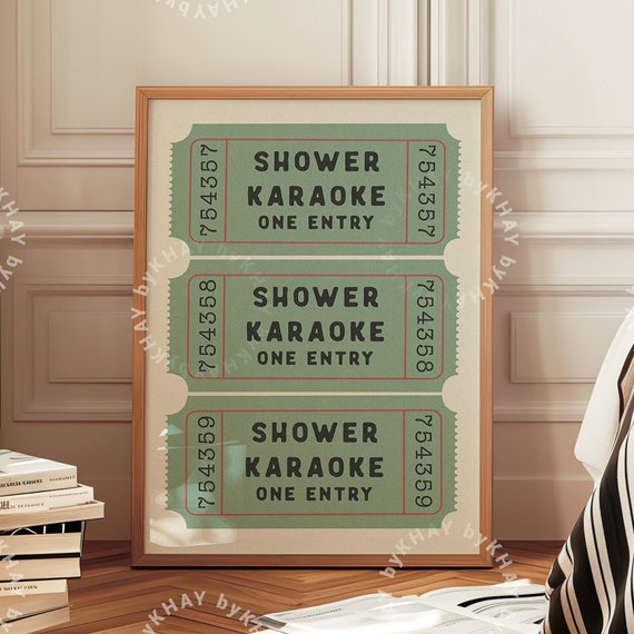 Shower Karaoke Ticket Print, Funny Bathroom Wall Art