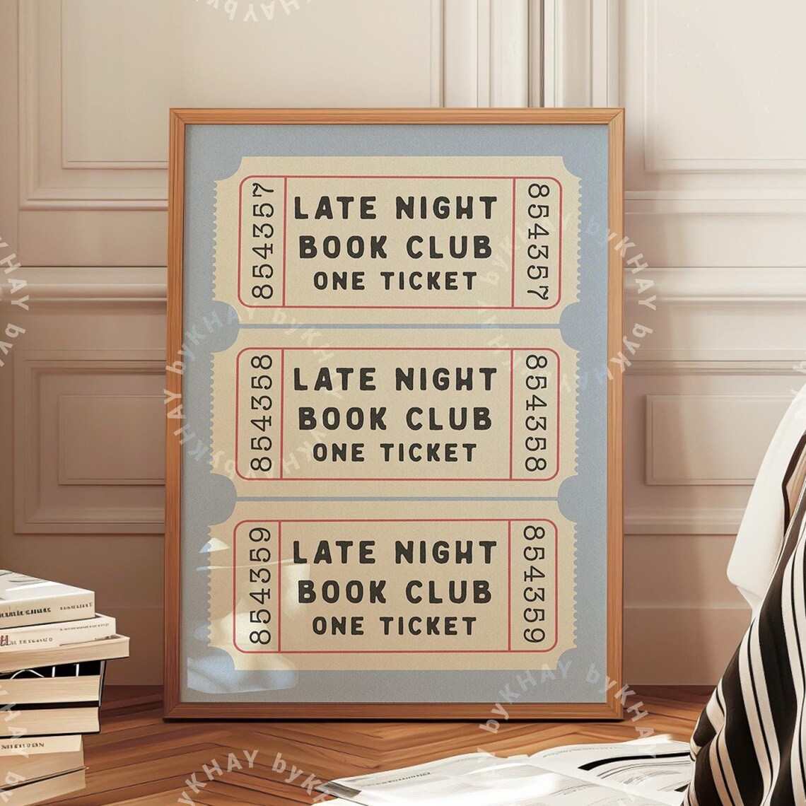 Late Night Book Club Ticket Poster, Retro Aesthetic