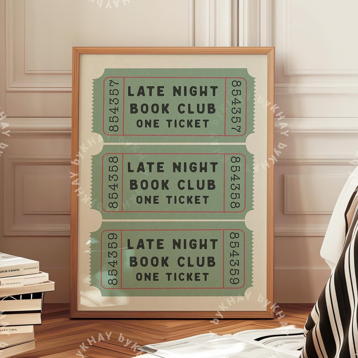 Late Night Book Club Ticket, Retro Book Lover Art Print