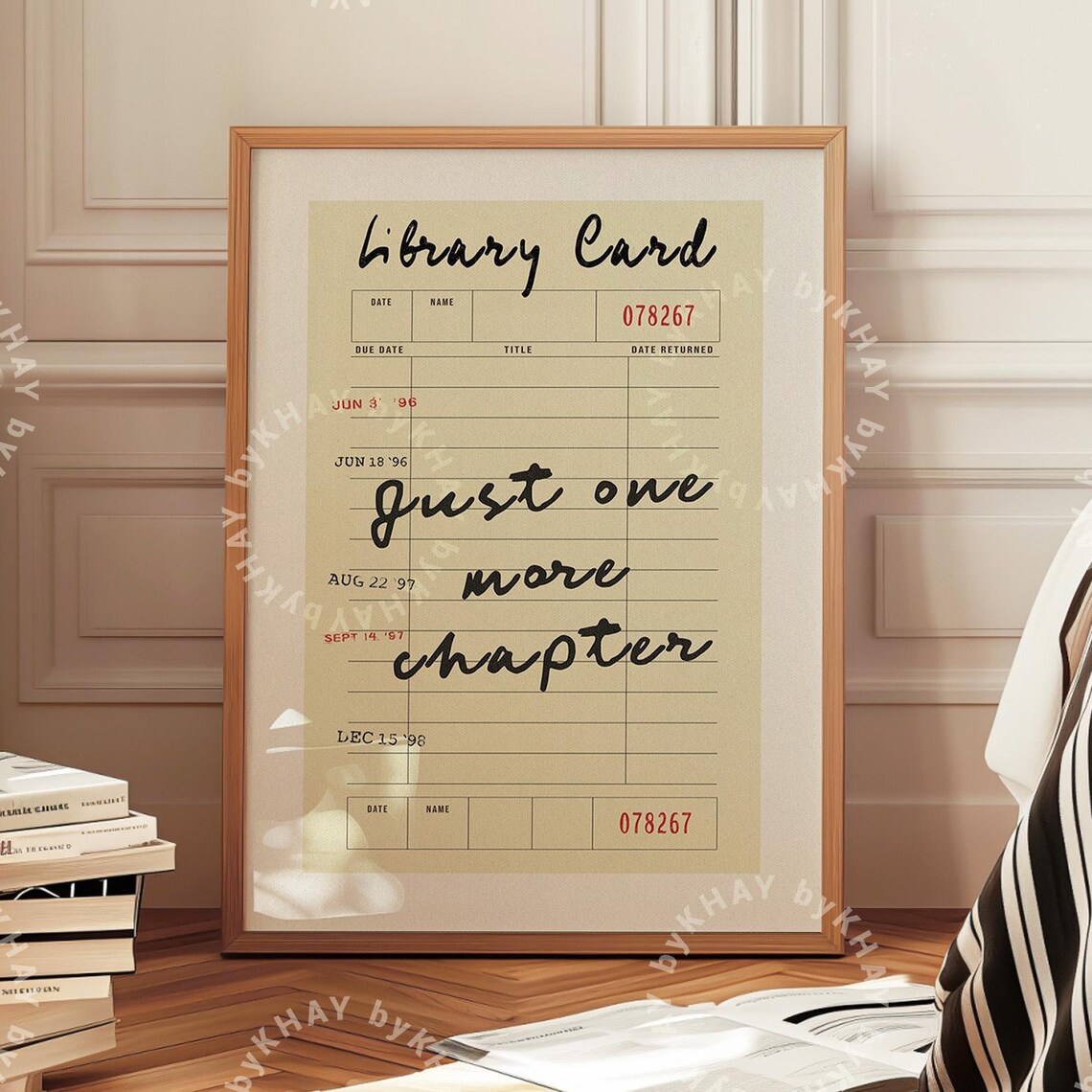 Just One More Chapter Library Card Print, Retro Bedroom Decor