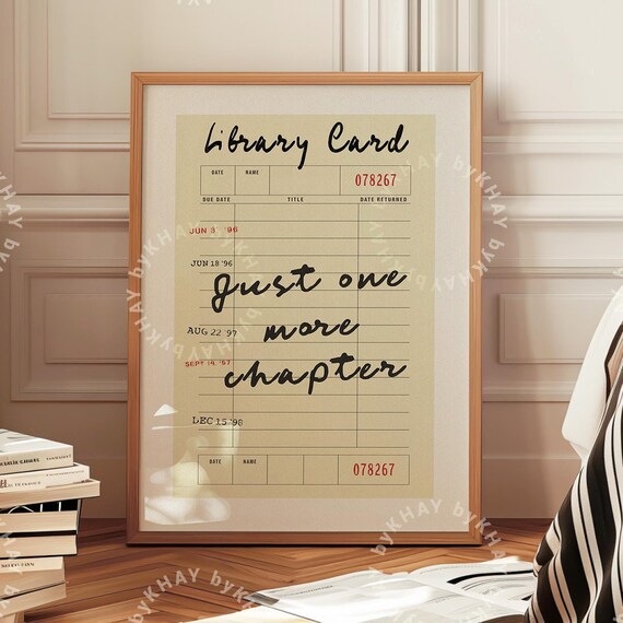 Just One More Chapter Library Card Print, Retro Bedroom Decor