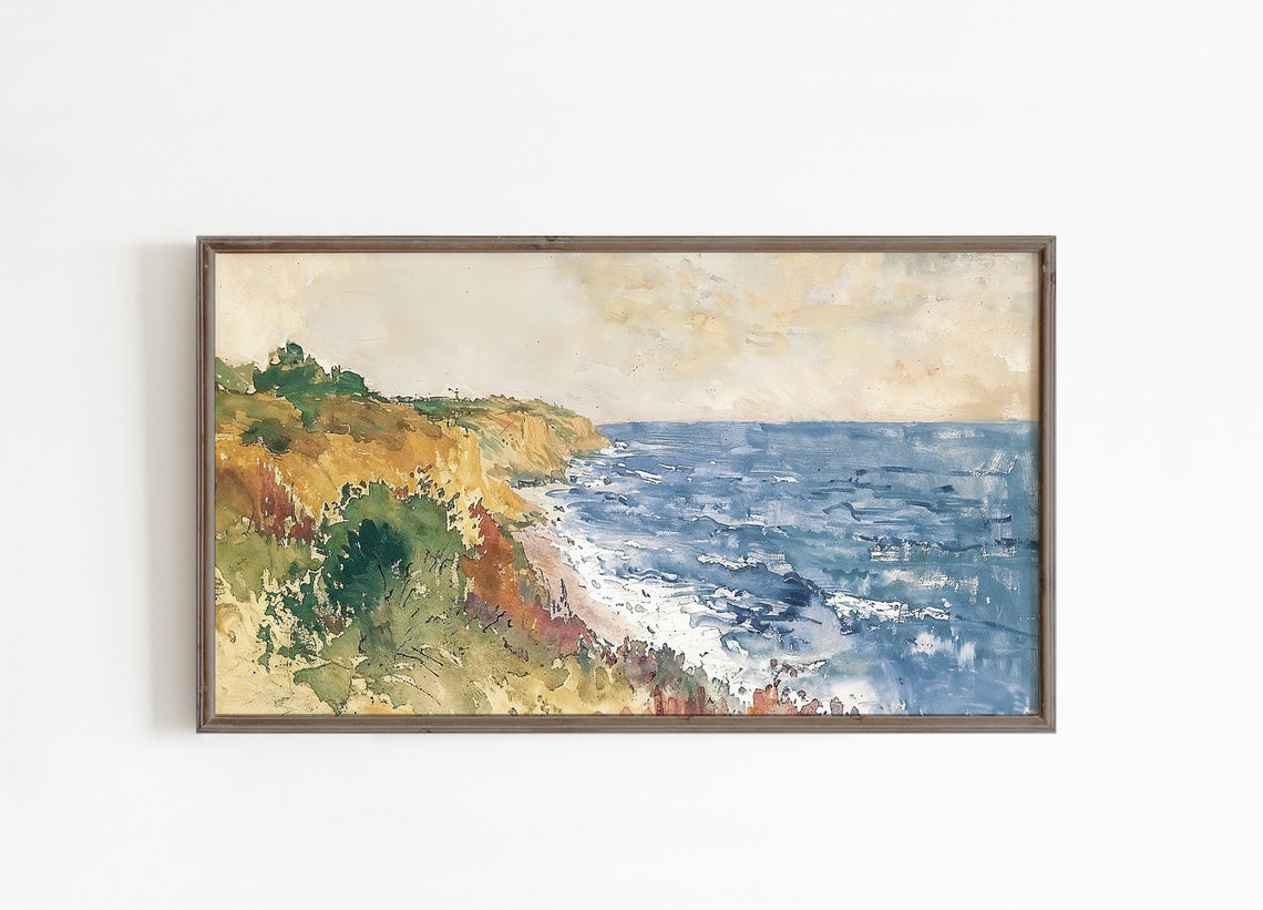 Autumn Coastal Cliffs Watercolor Golden Fall Ocean View Poster - Image 4