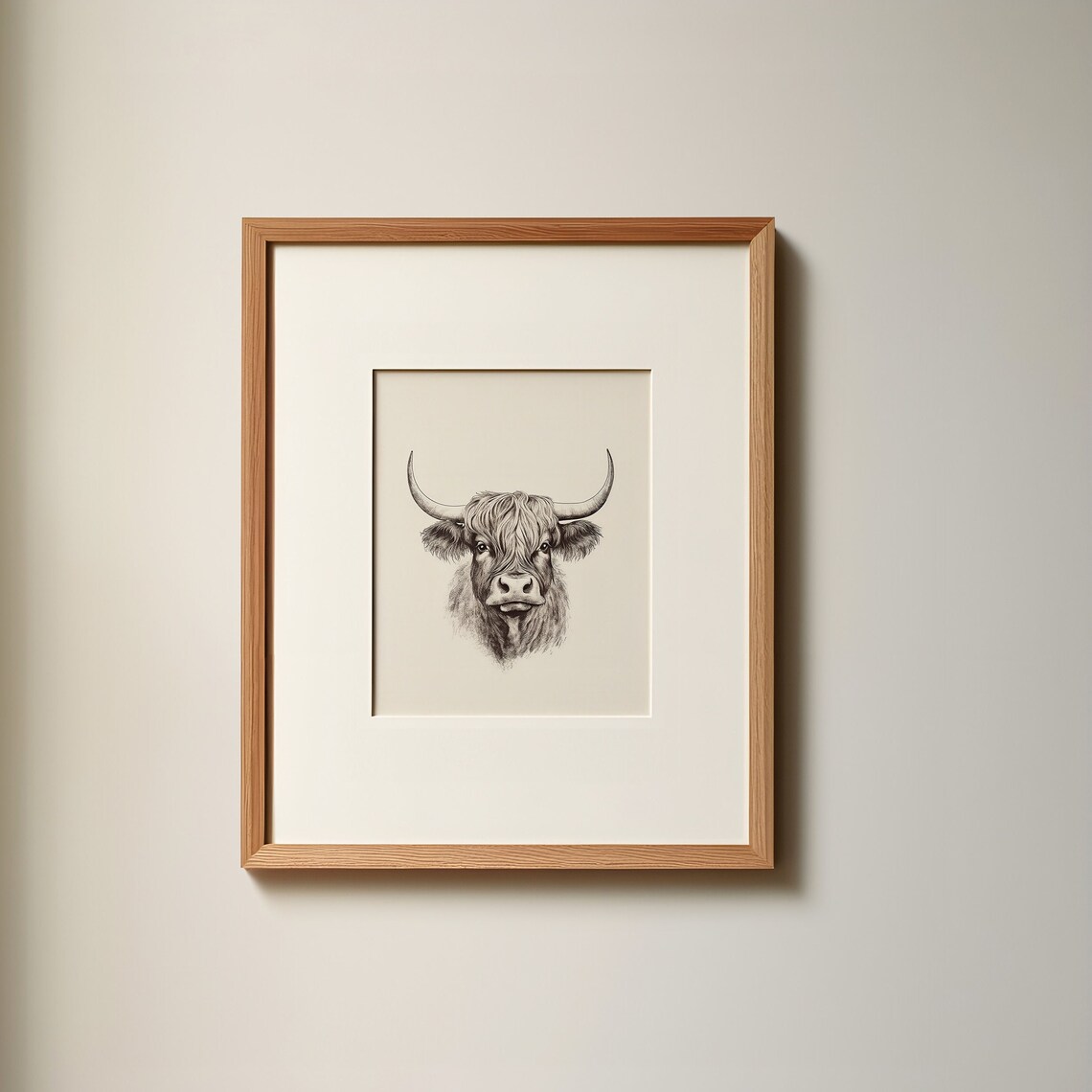 Highland Cow Sketch Portrait Farmhouse Animal Rustic Pencil Wall Art