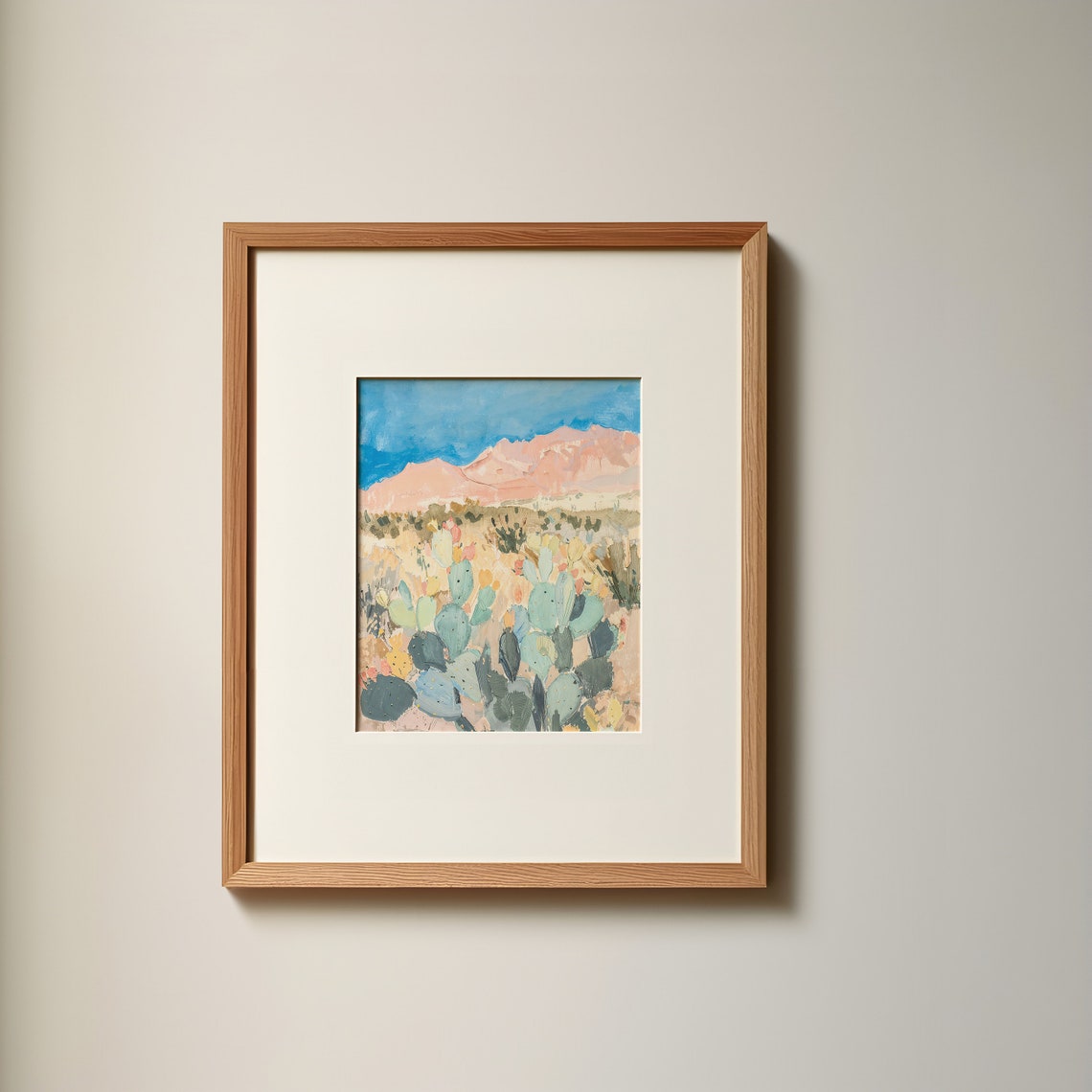 Colorful Desert Cactus Landscape with Pink Mountain Peaks Poster - Image 2