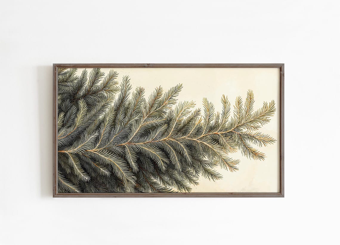 Frame TV Art Winter Evergreen Branches Vintage Botanical Gold Poster - Image 4