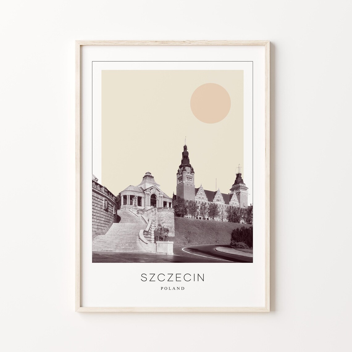Szczecin Poland Chrobry Embankment Stairs Minimalist Travel Poster
