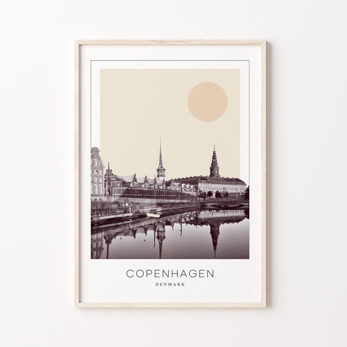 Copenhagen Denmark Harbor Reflections Minimalist Sun Travel Poster
