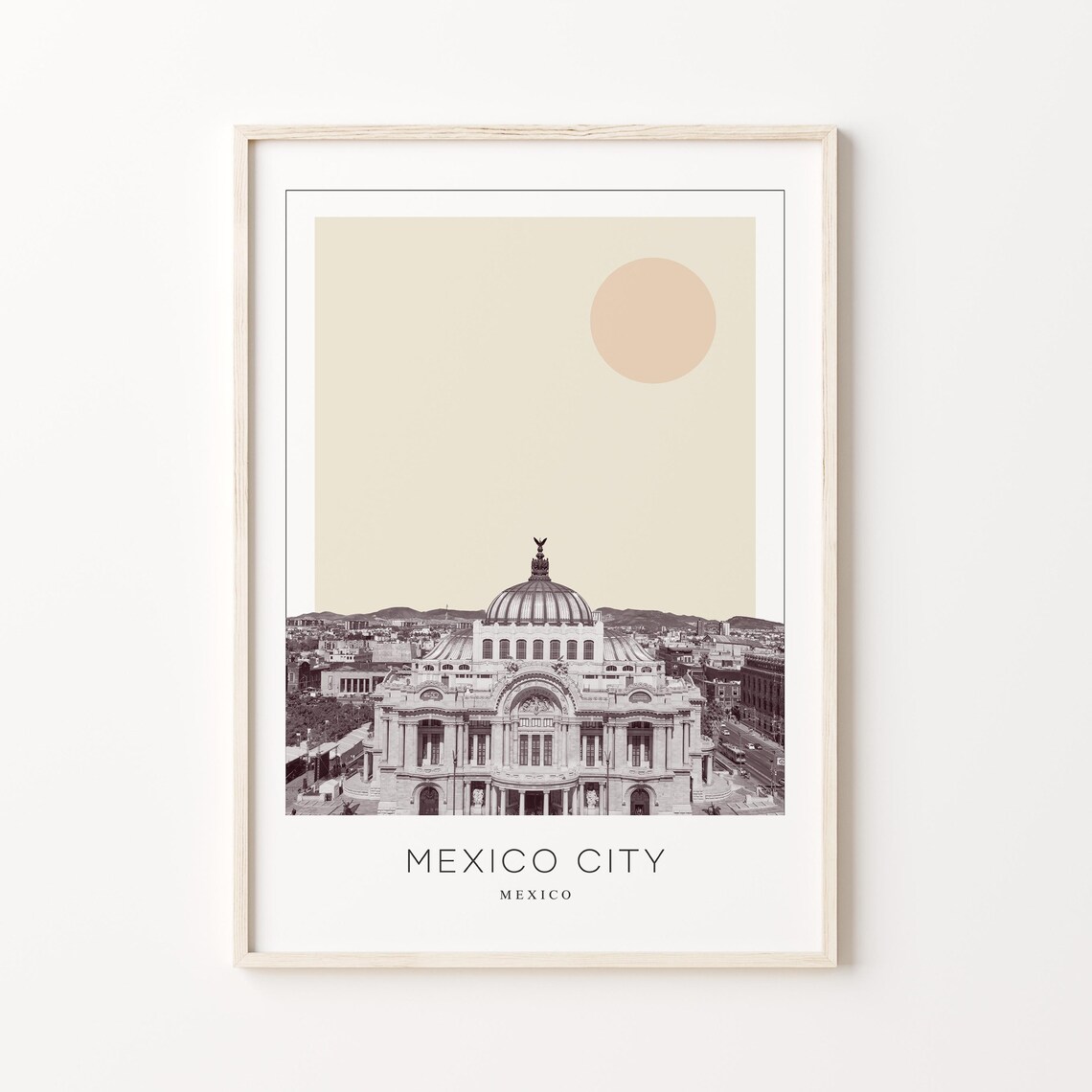 Mexico City Palacio de Bellas Artes Minimalist Sun Travel Poster