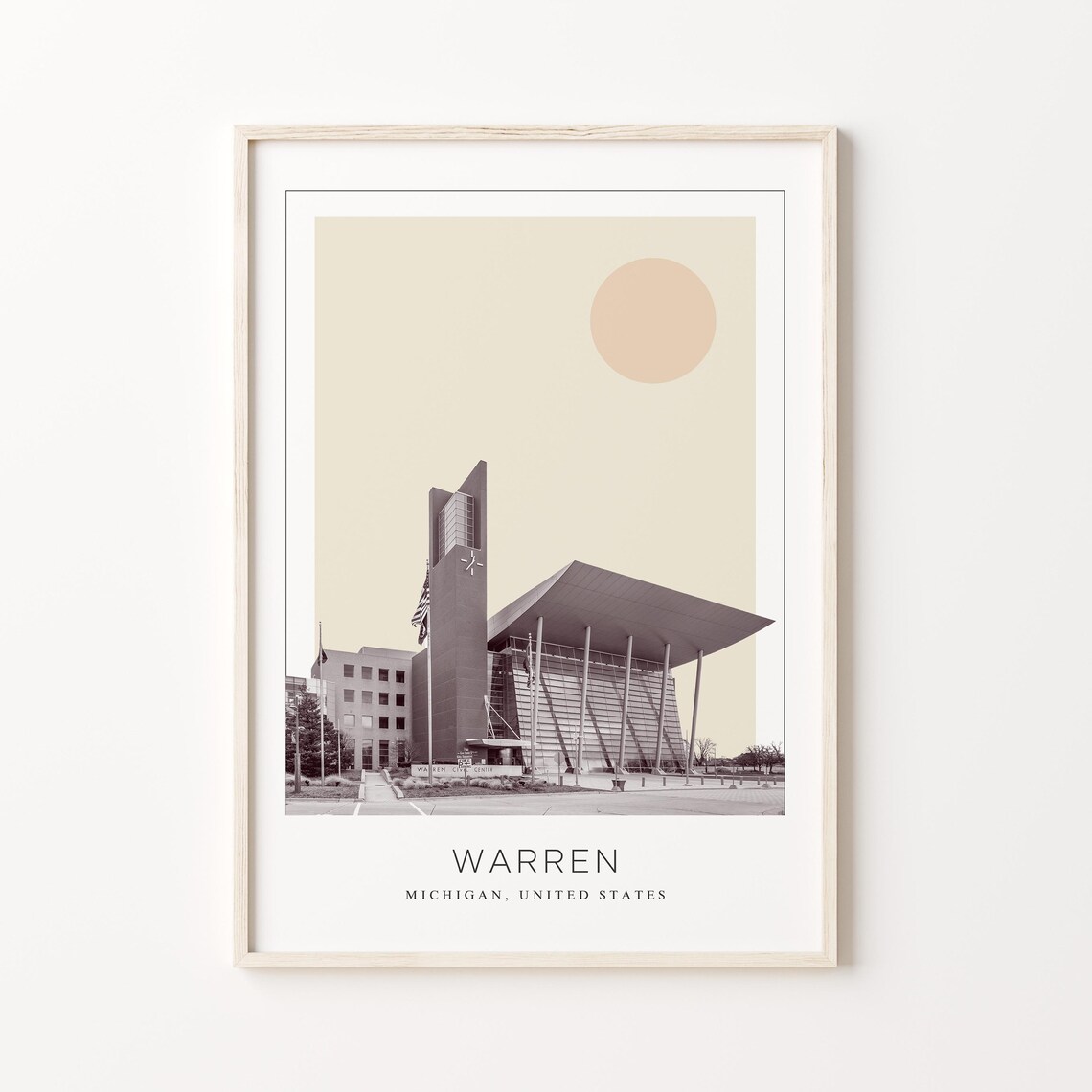 Warren Modern Civic Building Minimalist Michigan Travel City Poster
