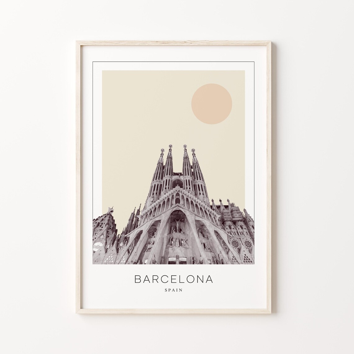 Barcelona Sagrada Familia Towers Minimalist Sun Travel Poster