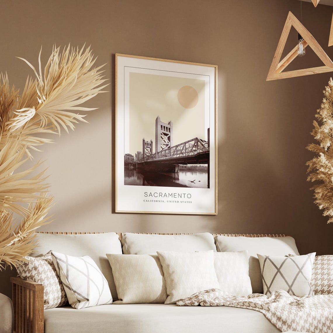 Sacramento Tower Bridge Over River Minimalist California Travel Poster - Image 3