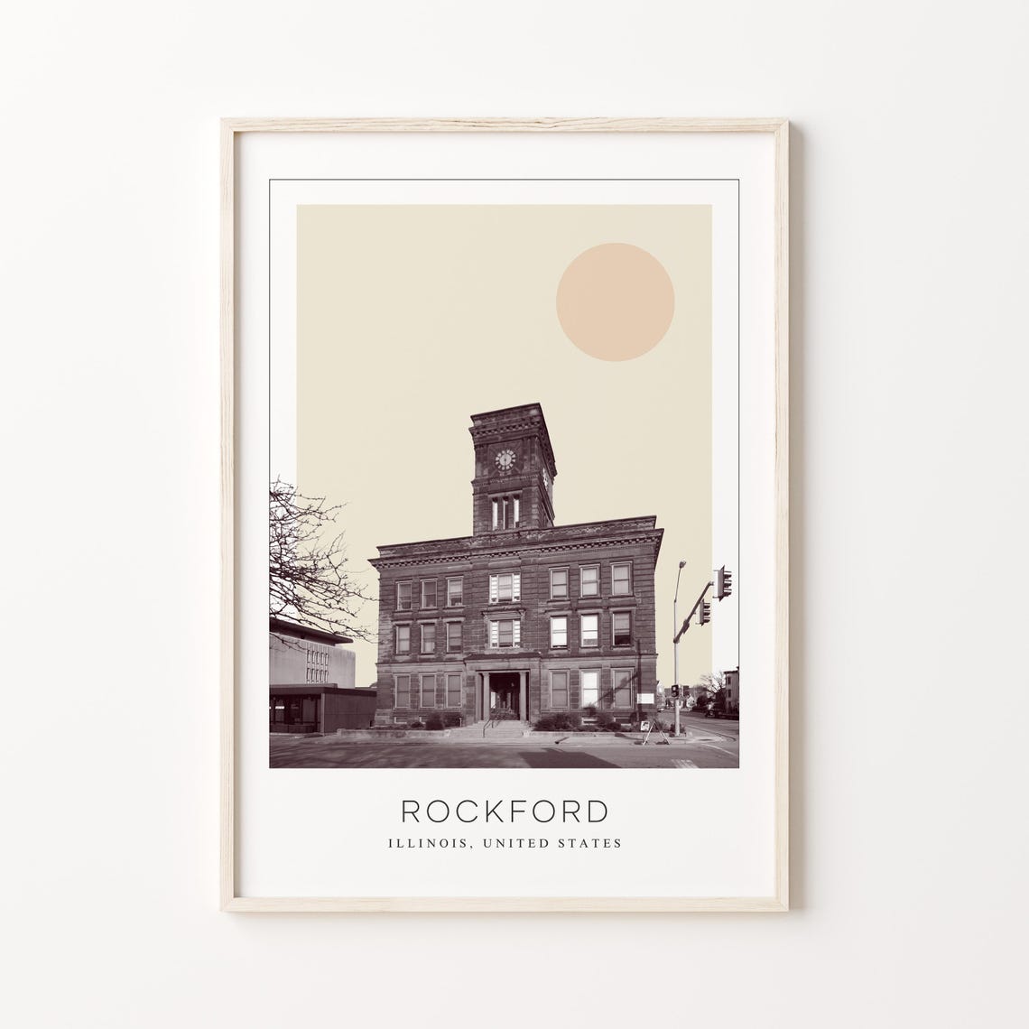 Rockford Illinois Clock Tower Courthouse Minimalist Travel Poster