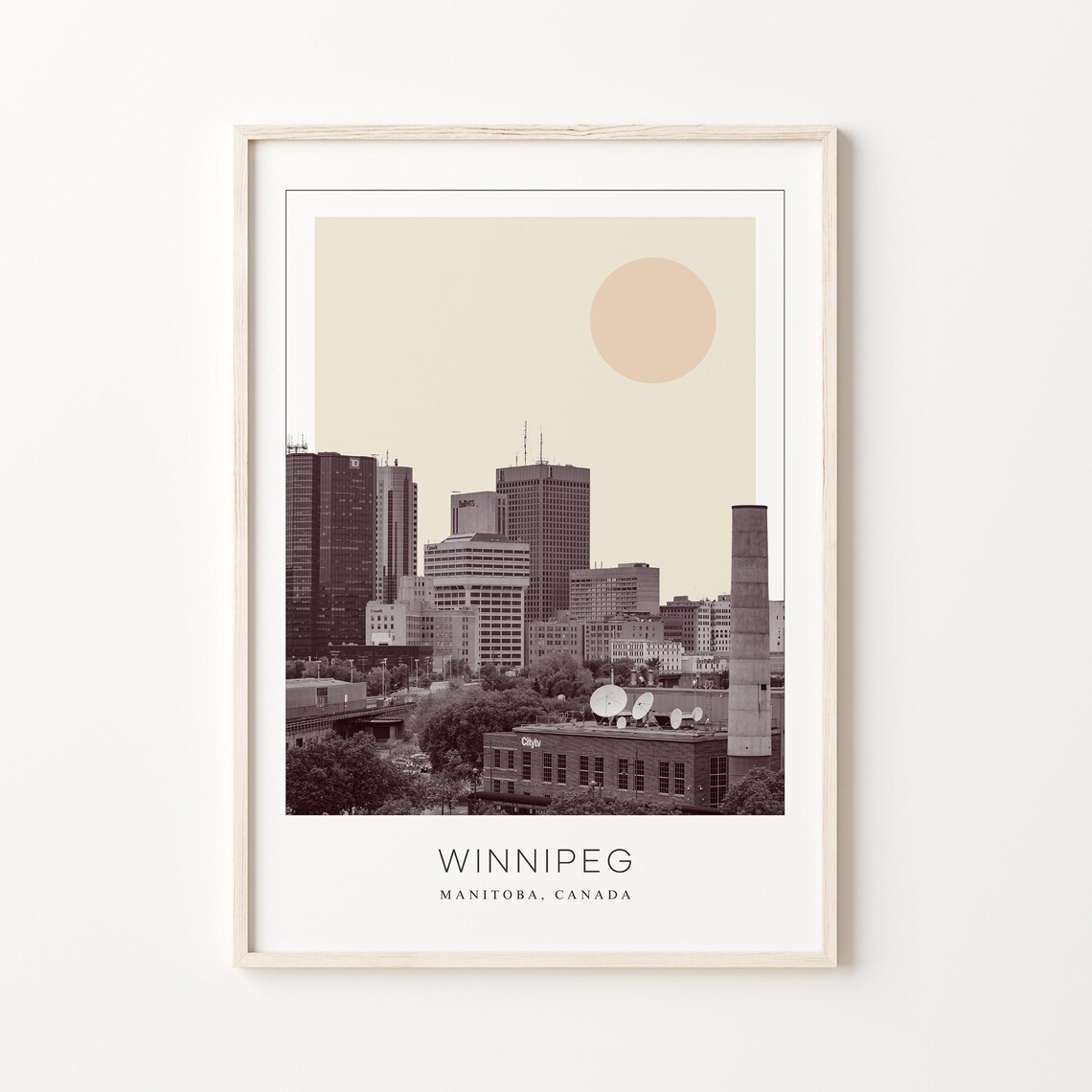 Winnipeg Manitoba Downtown Skyline Minimalist Sun Travel Poster