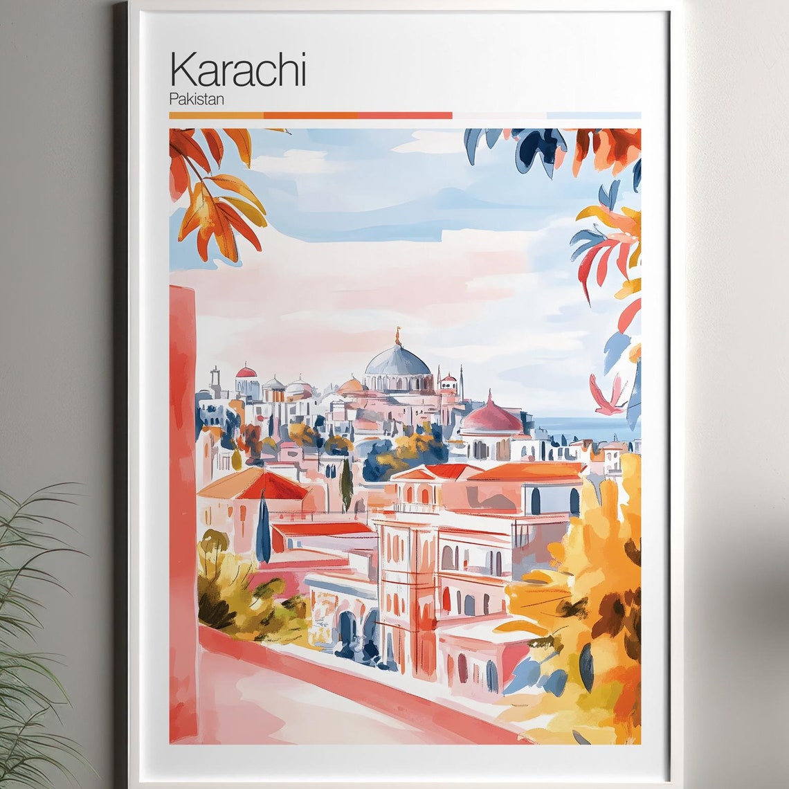 Karachi Print Soft Colors Travel Poster Colourful Wall Art Pakistan City Decor For