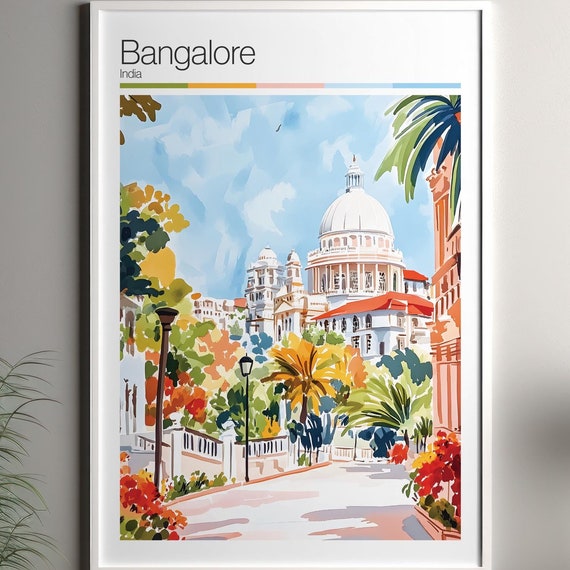 Bangalore Print Soft Colors Travel Poster Colourful Wall Art India City Decor For