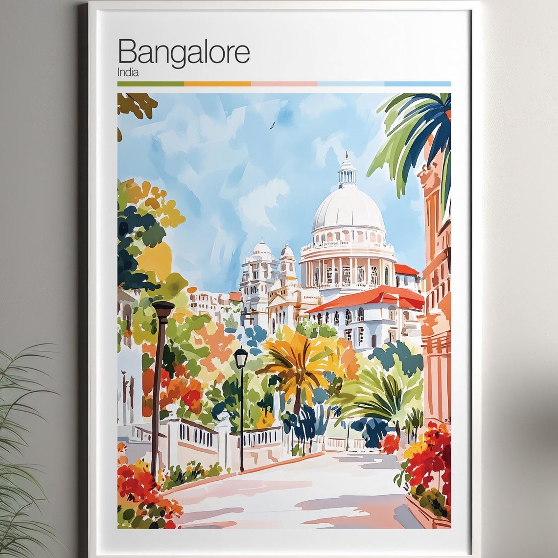 Bangalore Print Soft Colors Travel Poster Colourful Wall Art India City Decor For