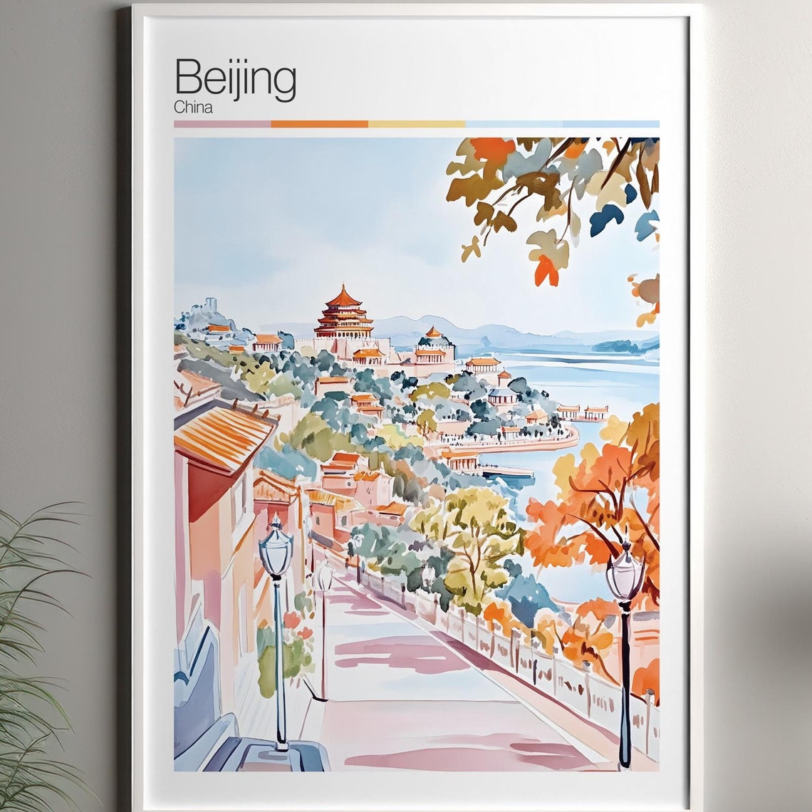 Beijing Print Soft Colors Travel Poster Colourful Wall Art China City Decor For